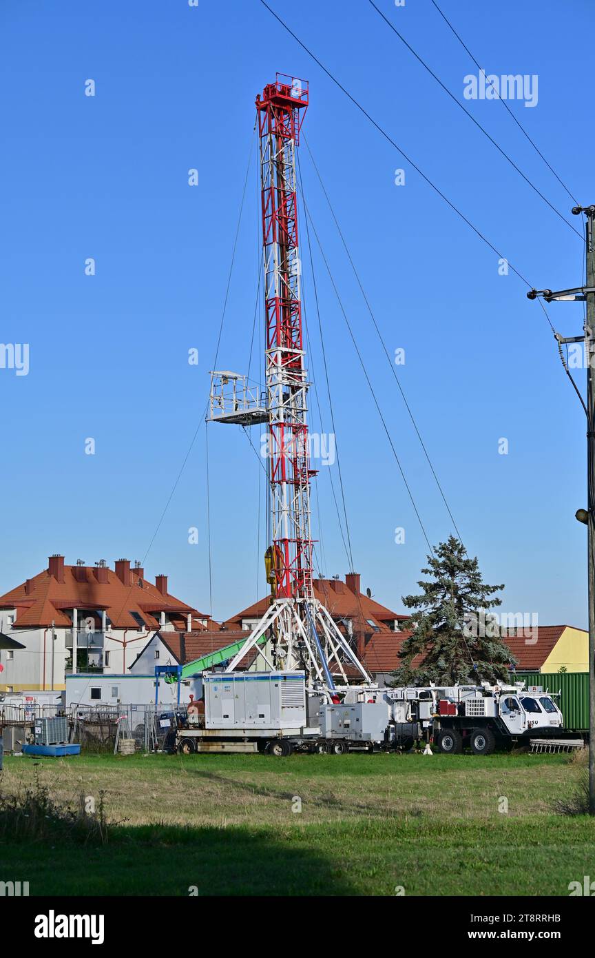 Oil and gas drilling in Prottes in the Weinviertel, Lower Austria Stock Photo