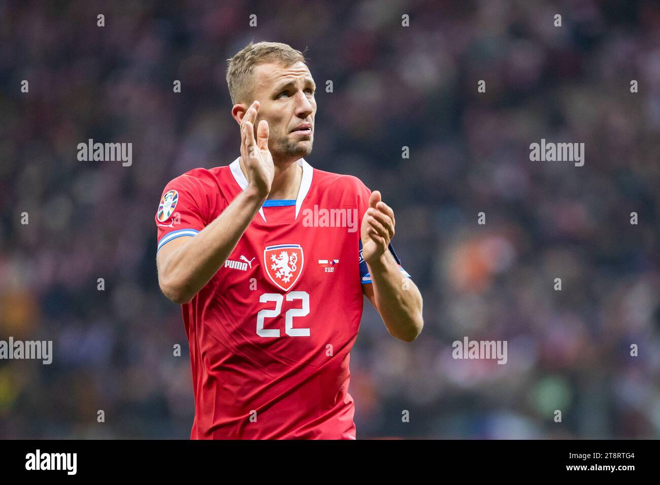 Warsaw, Poland. 17th Nov, 2023. Tomas Soucek of Czech Republic seen in action during the UEFA EURO 2024 qualifying match between Poland and Czech Republic at PGE Narodowy Stadium. Final score; Poland 1:1 Czech Republic. (Photo by Mikolaj Barbanell/SOPA Images/Sipa USA) Credit: Sipa USA/Alamy Live News Stock Photo