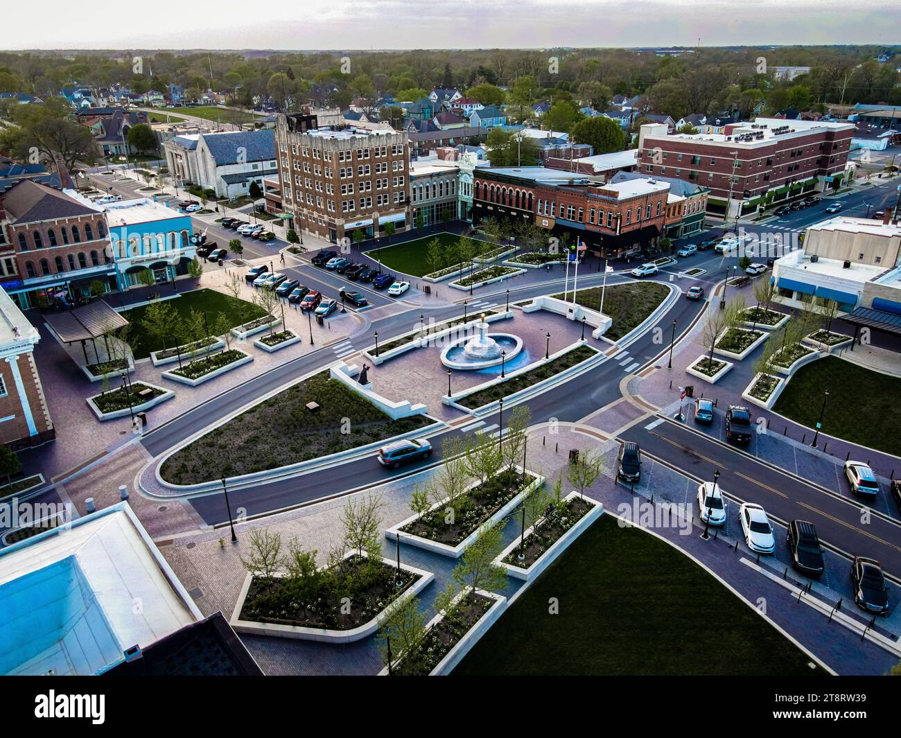 An aerial view of beautiful downtown Shelbyville, Indiana, with the ...