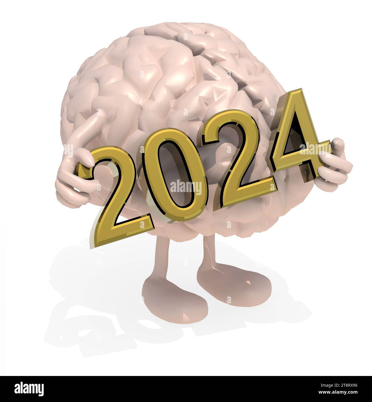 brain with arms, legs and the 3D inscription 2025, 3d illustration