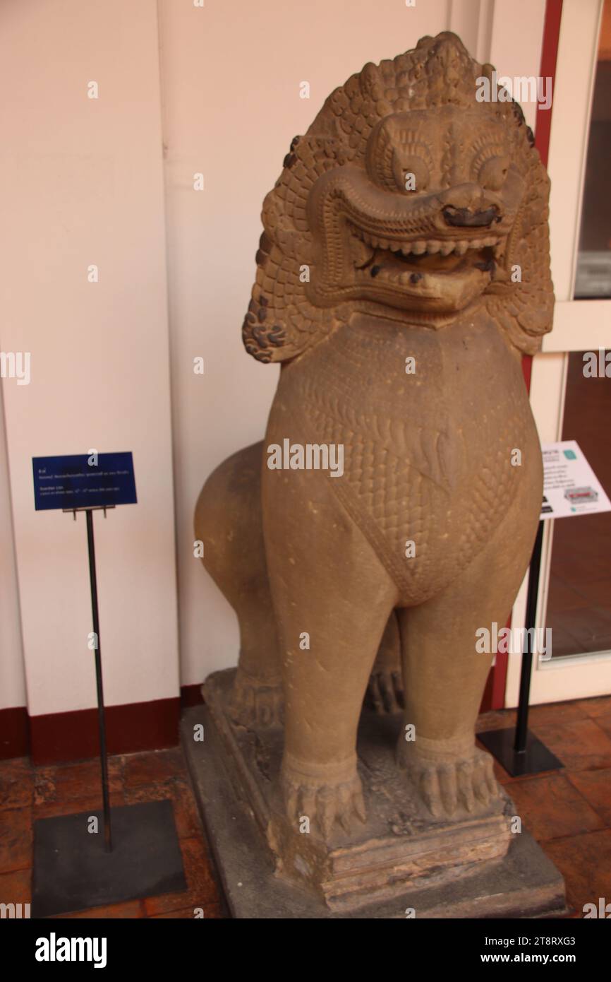 Guardian Lion, Lopburi Art (Khmer Style), 12th-13th C, National Museum of Thailand, Bangkok Stock Photo