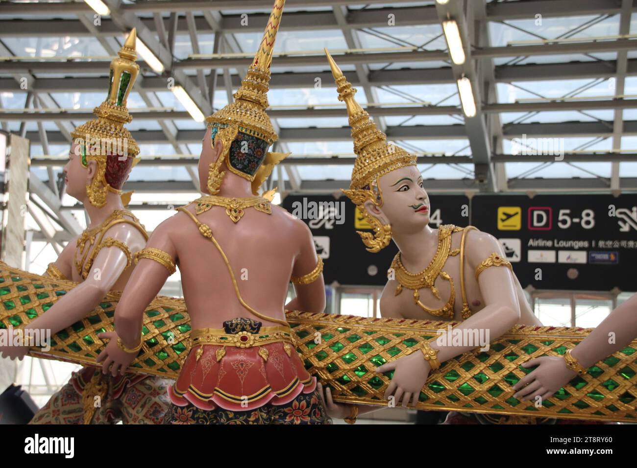 Vishnu Churning the Milk Ocean, Suvarnabhumi International Airport, Bangkok, Thailand Stock Photo