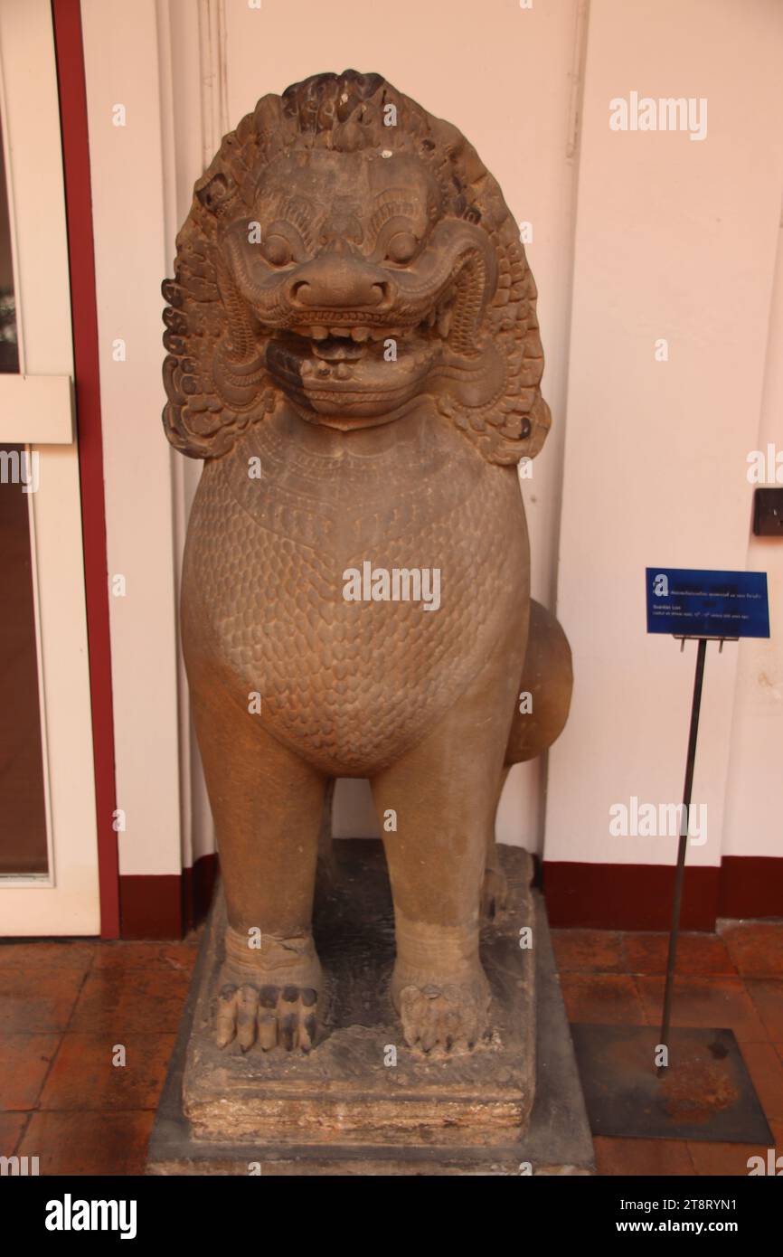 Guardian Lion, Lopburi Art (Khmer Style), 12th-13th C, National Museum of Thailand, Bangkok Stock Photo