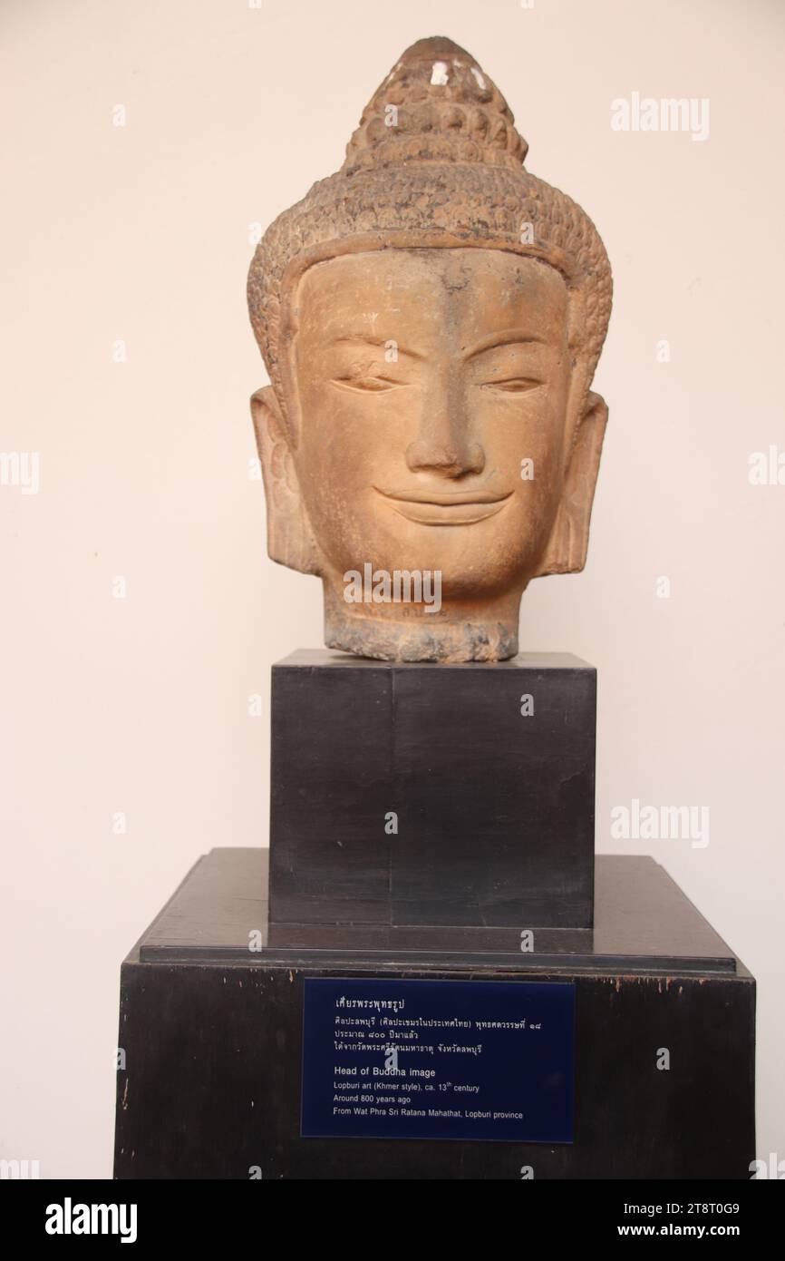 Buddha Head, Lopburi Art (Khmer Style), c. 13th C, National Museum of Thailand, Bangkok Stock Photo
