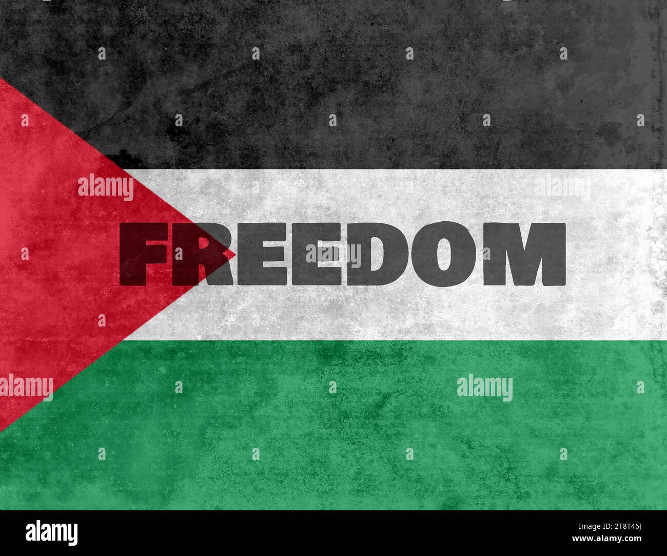 Damaged grunge flag of Palestine, Palestinian Territories with the text freedom Stock Photo