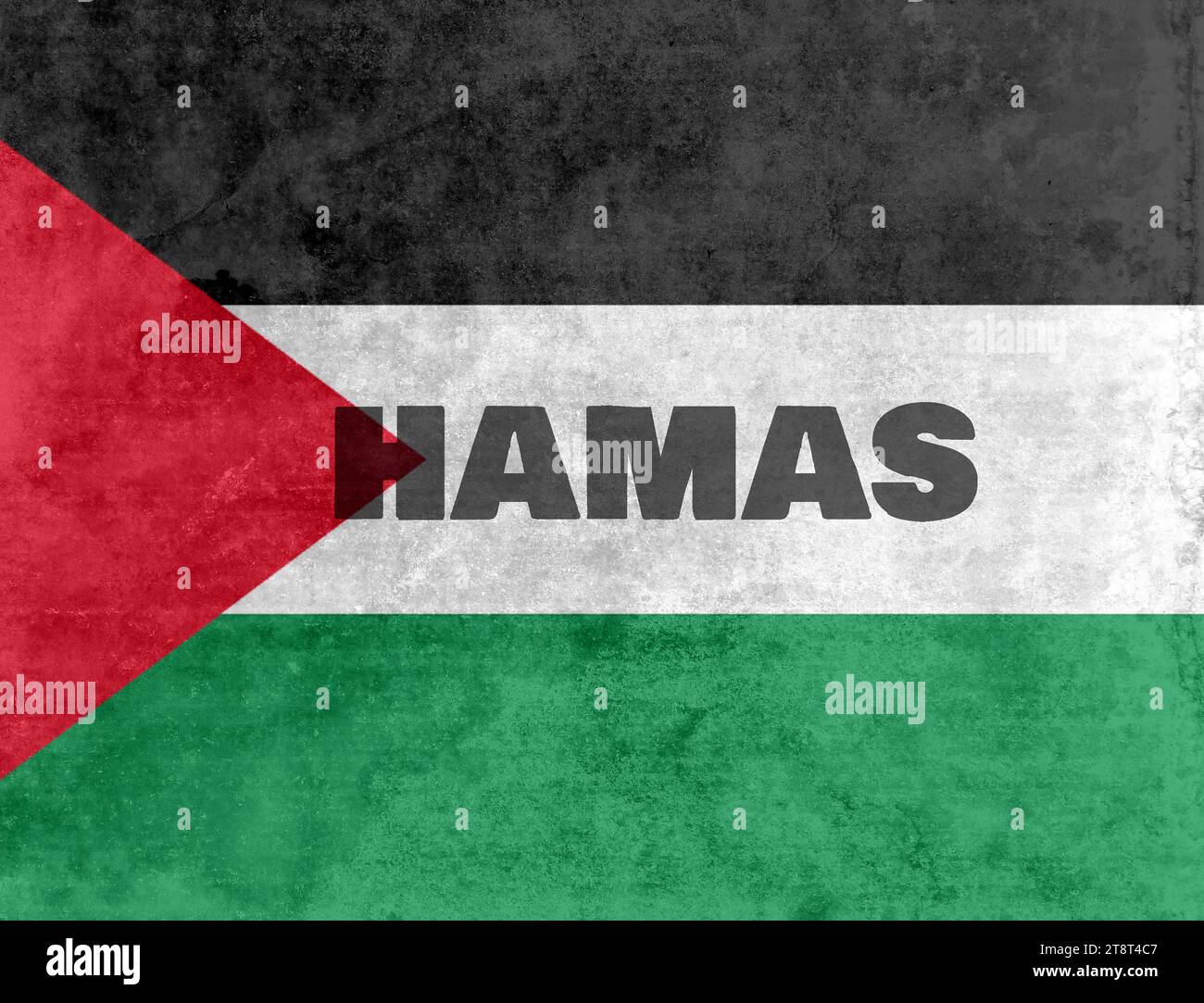 Damaged grunge flag of Palestine, Palestinian Territories with the text Hamas Stock Photo