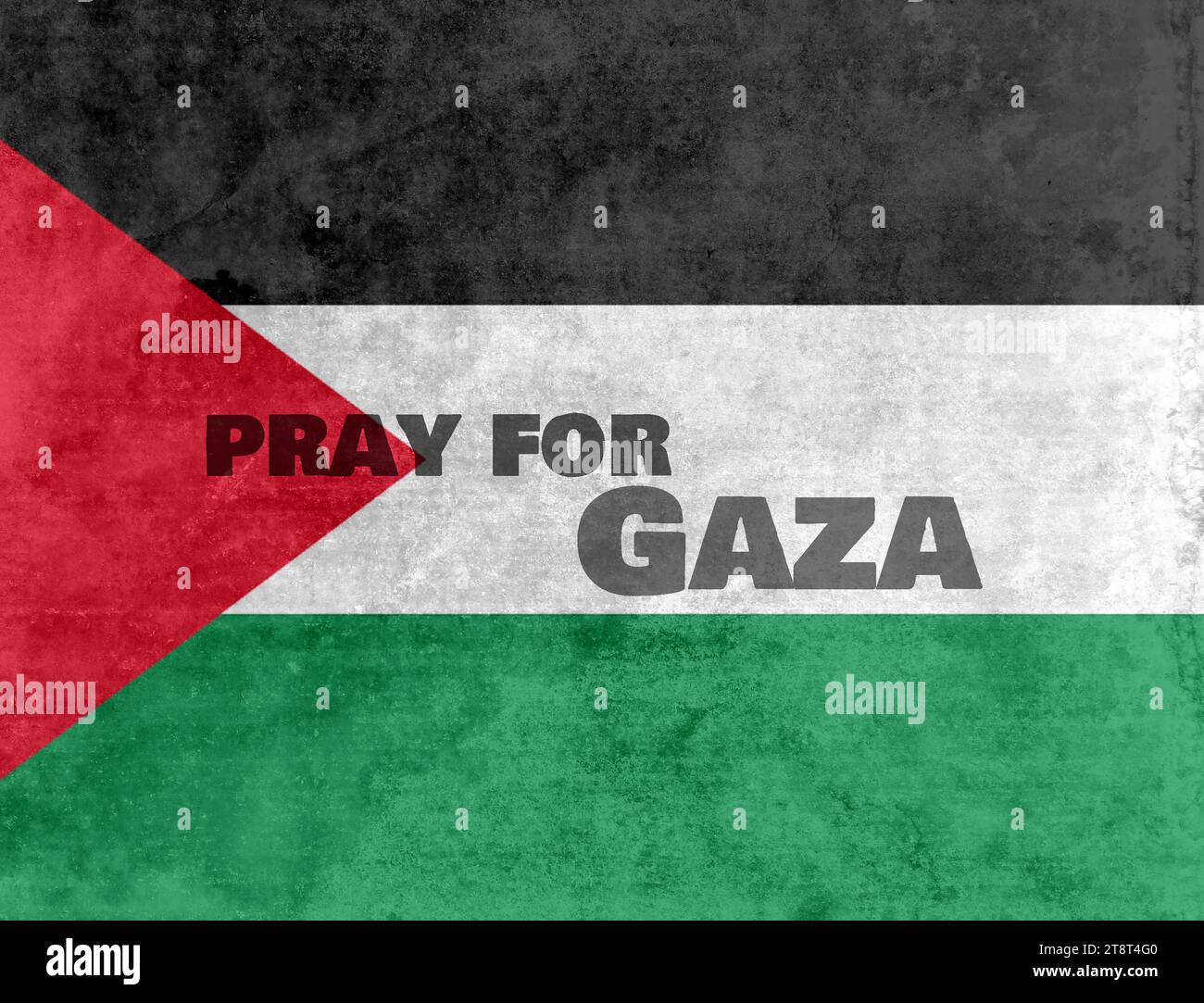 Damaged grunge flag of Palestine, Palestinian Territories with the text Pray for Gaza Stock Photo