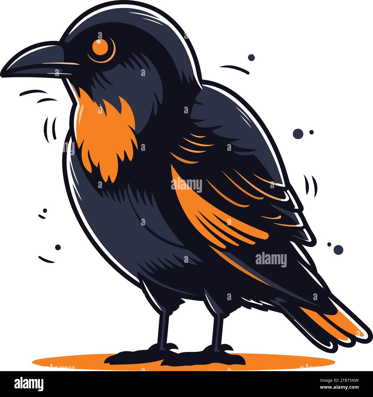 Vector illustration of a black crow on a white background. Cartoon