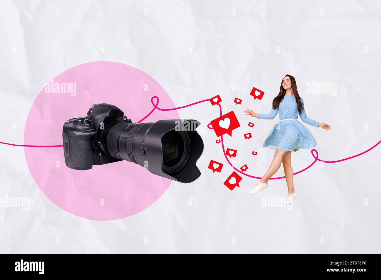 Artwork magazine collage of professional camera shooting carefree ...