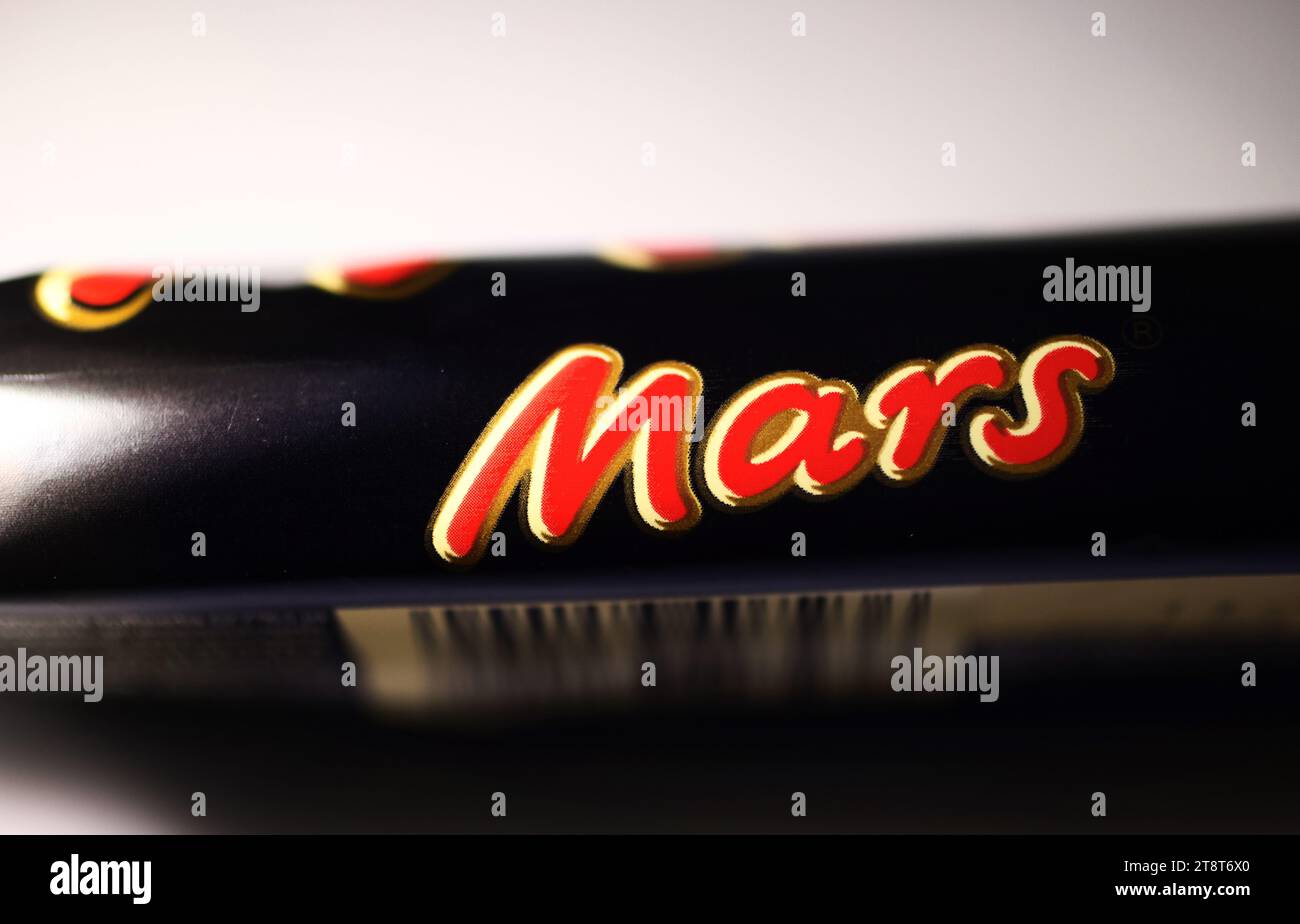 Chocolate from Mars. It was created in 1932 in the county of Berkshire in Southeast England and is today manufactured by the American company Mars Incorporated. Stock Photo