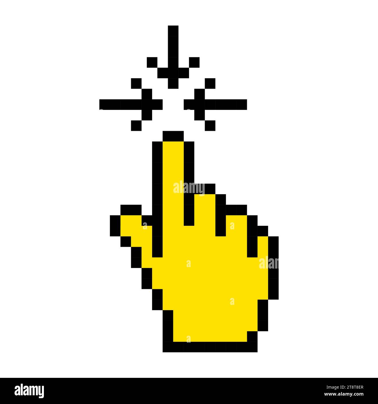 Yellow pointer with decreasing line icon. Computer, mouse, arrow, hover