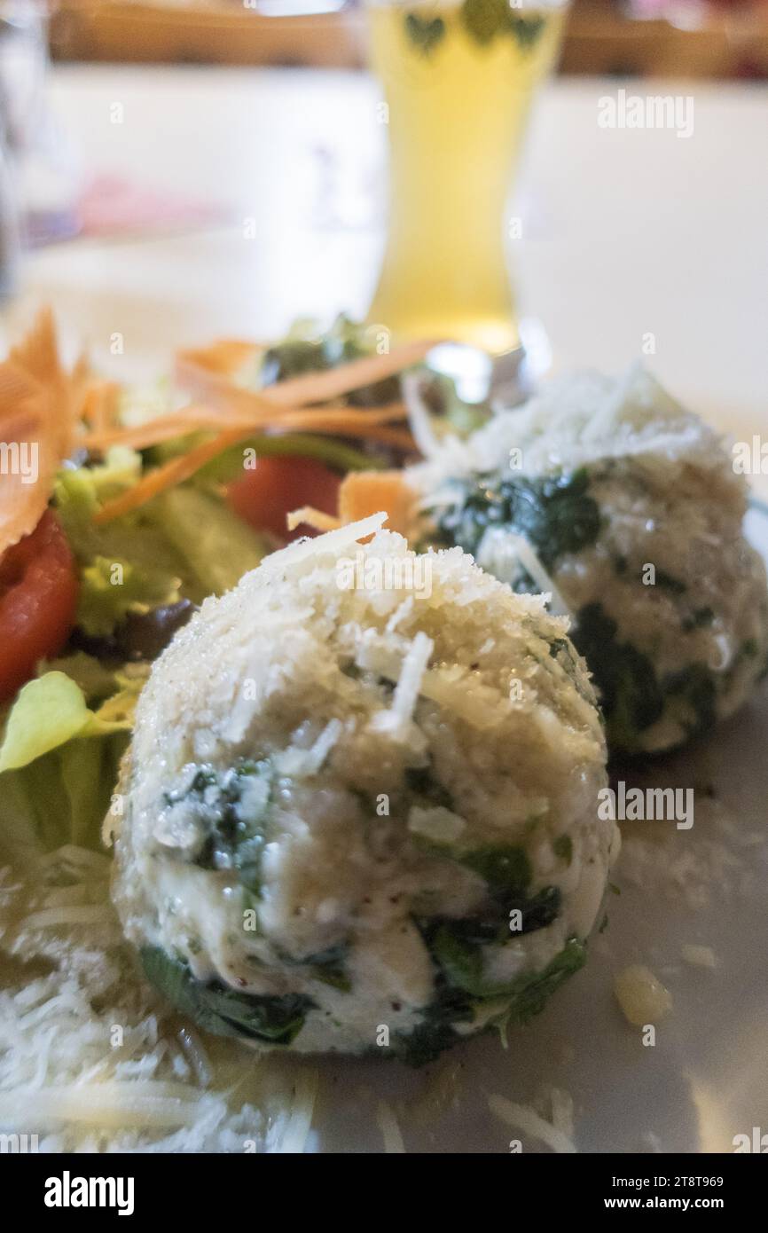 Spinach Dumplings With Mixed Salad Stock Photo