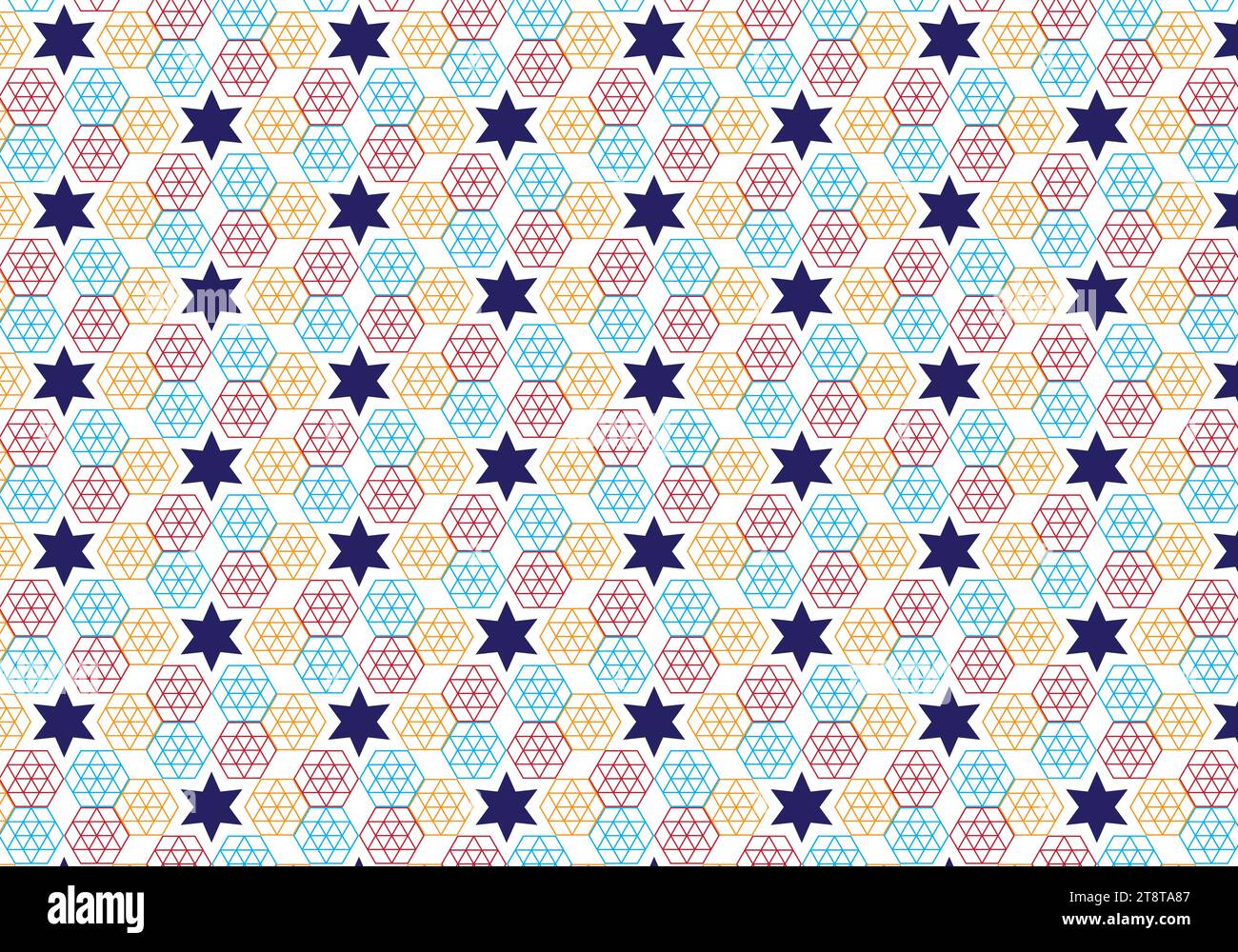 Abstract simple geometric vector seamless pattern with star and polygon shape texture on white background. Stock Vector