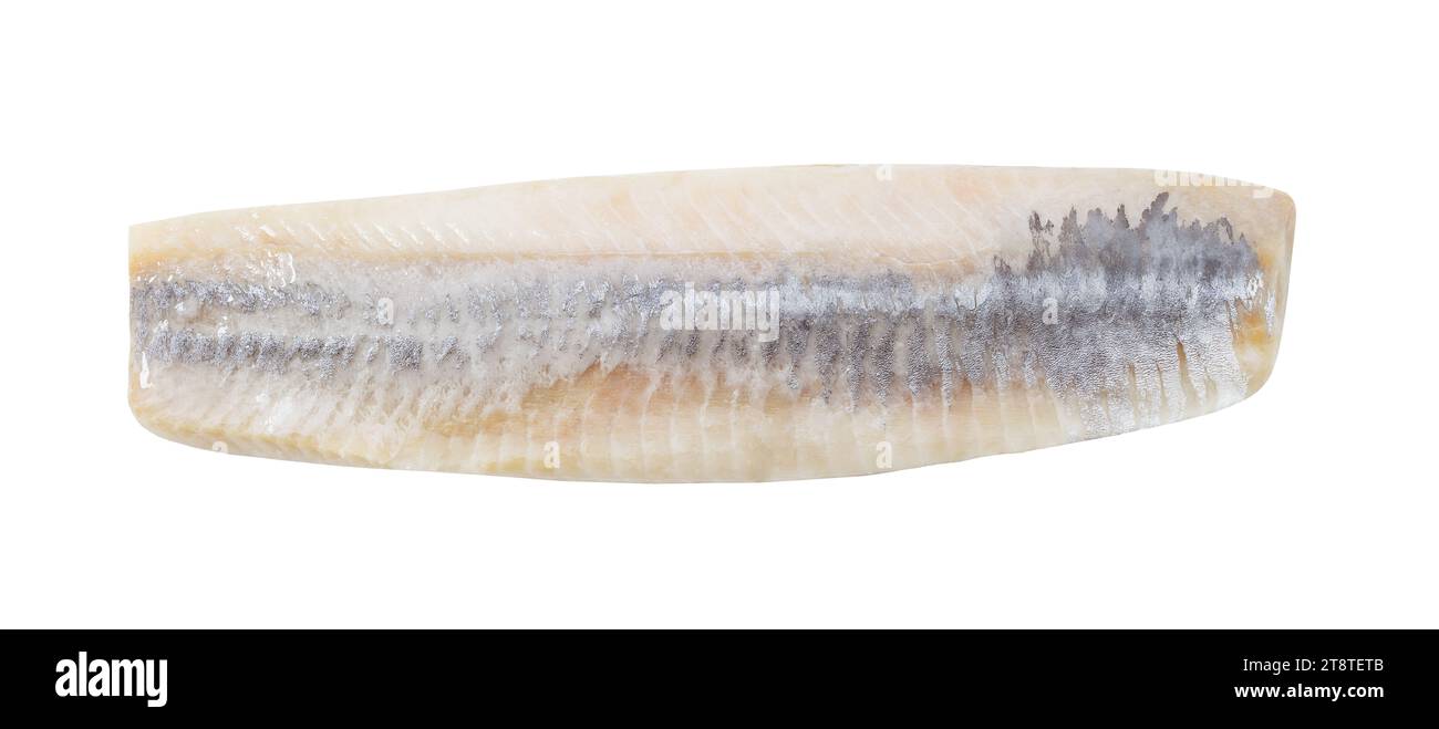 Herring fillet peeled whole, close-up, isolated on white background ...