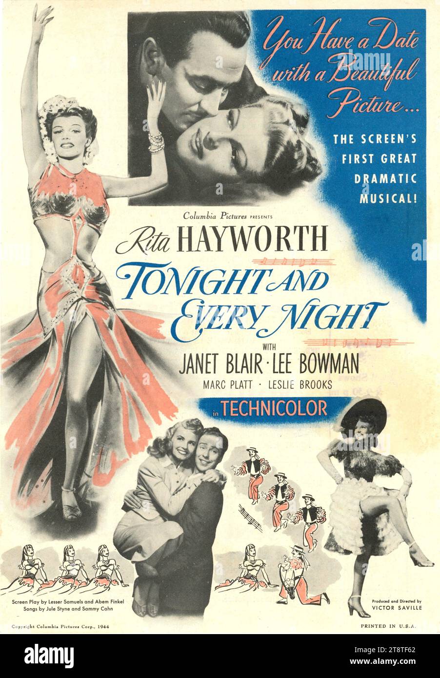 RITA HAYWORTH JANET BLAIR LEE BOWMAN MARC PLATT and LESLIE BROOKS in TONIGHT AND EVERY NIGHT 1944 director / producer VICTOR SAVILLE play Lesley Storm Columbia Pictures Stock Photo