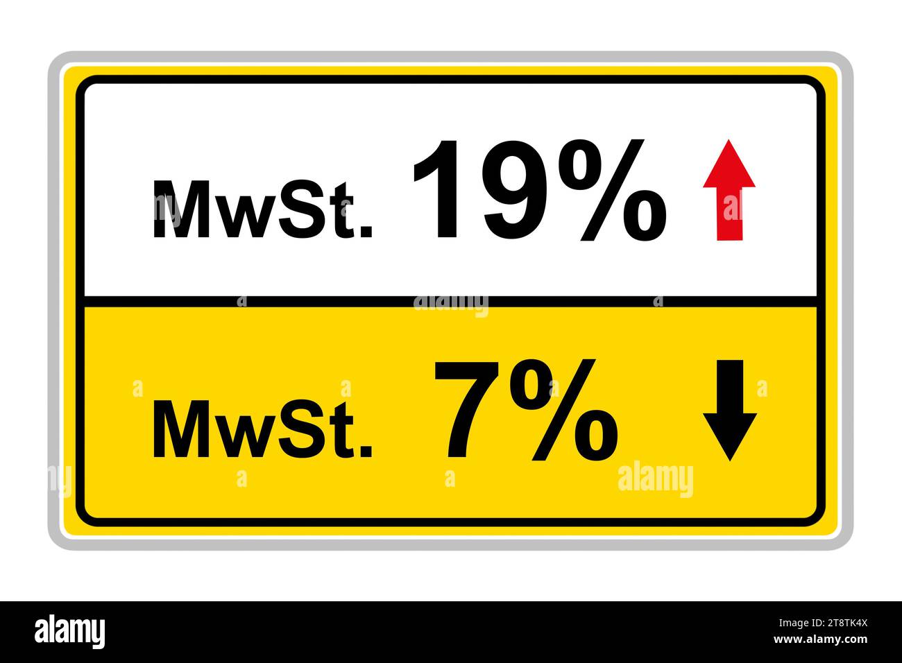 German yellow sign and valueadded tax 19 and 7 MWST isolated on
