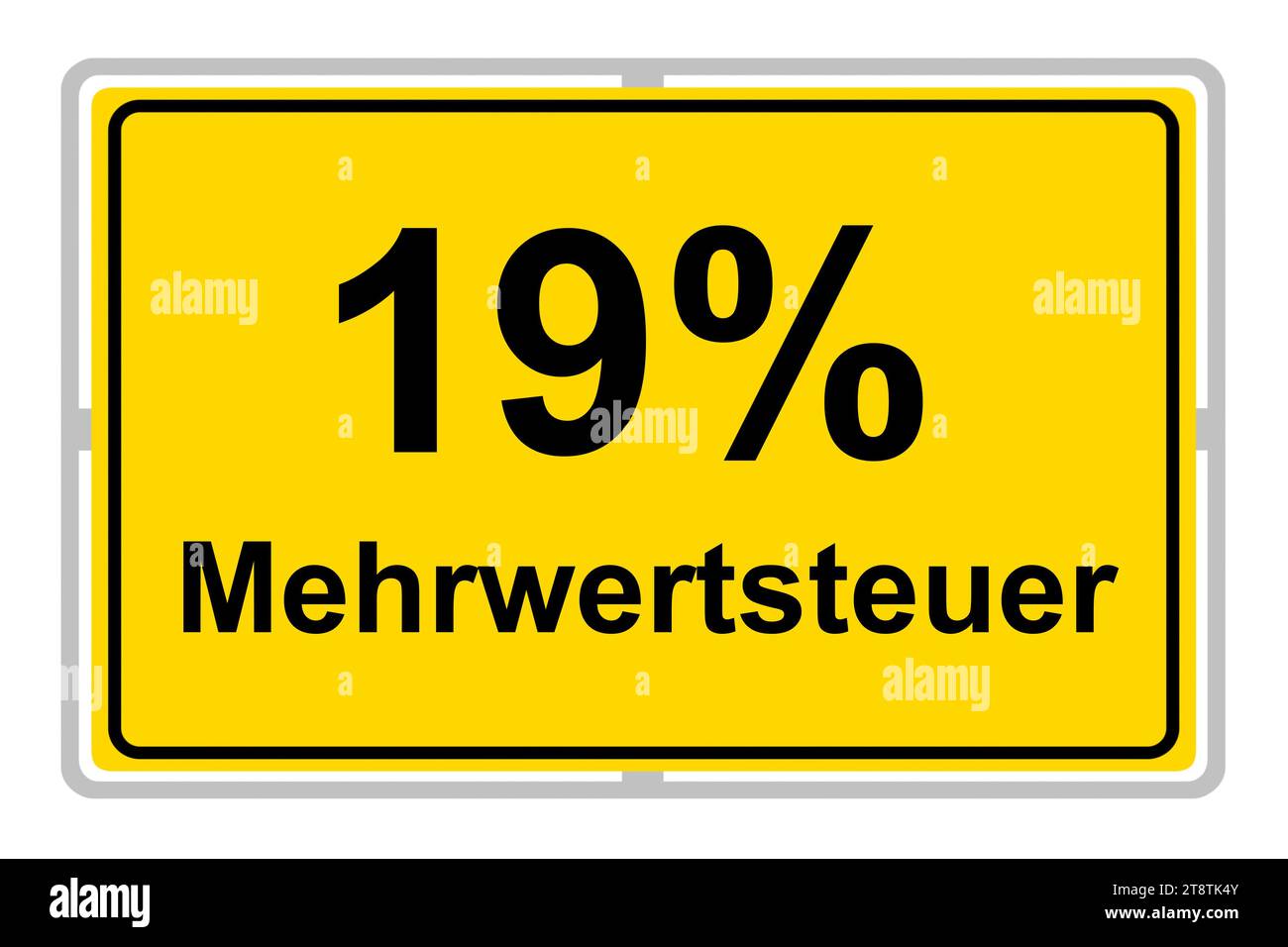 German yellow sign and value-added tax 19 % MWST isolated on white ...