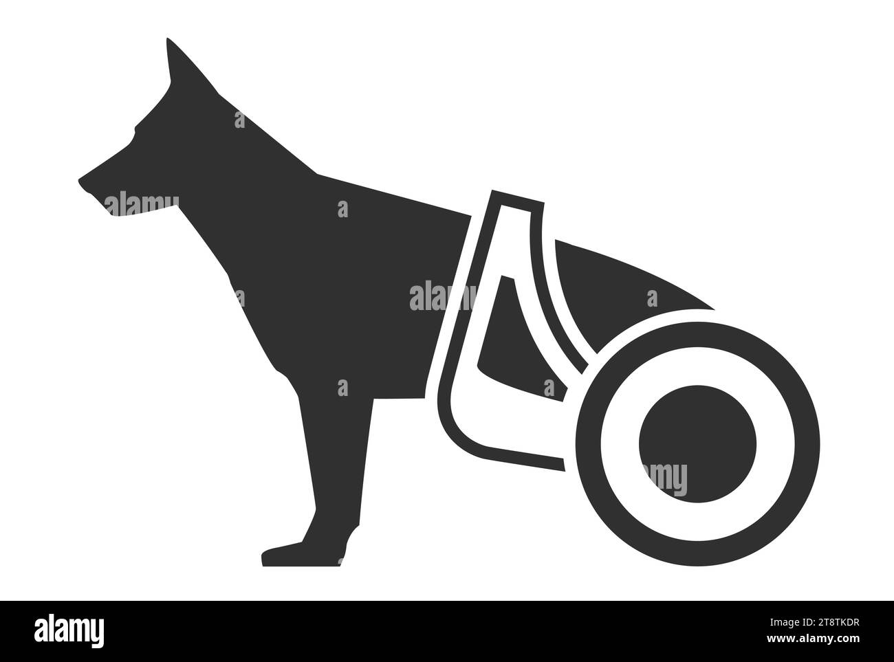 Paralyzed dog on wheelchair cart, icon of handicapped pet, disabled dog, vector Stock Vector