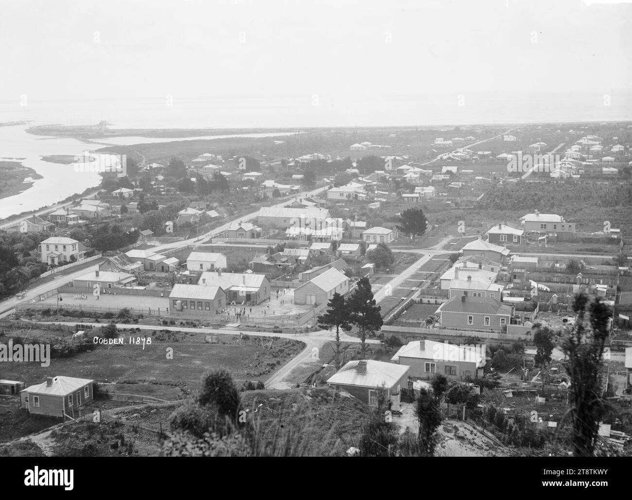 Panoramic view of Cobden, at the mouth of the Grey River, Panoramic