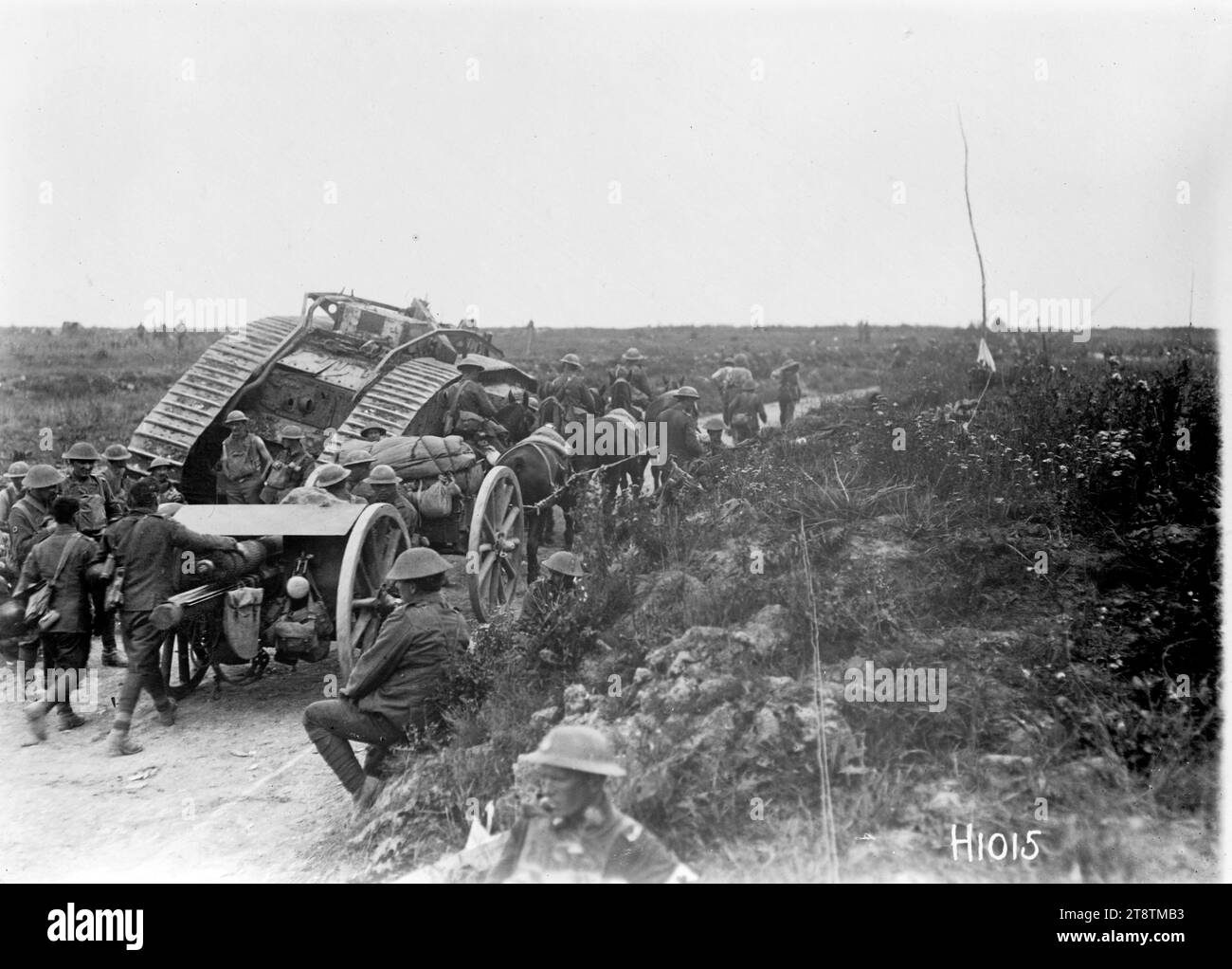New Zealand guns advancing during World War I, France, New Zealand guns