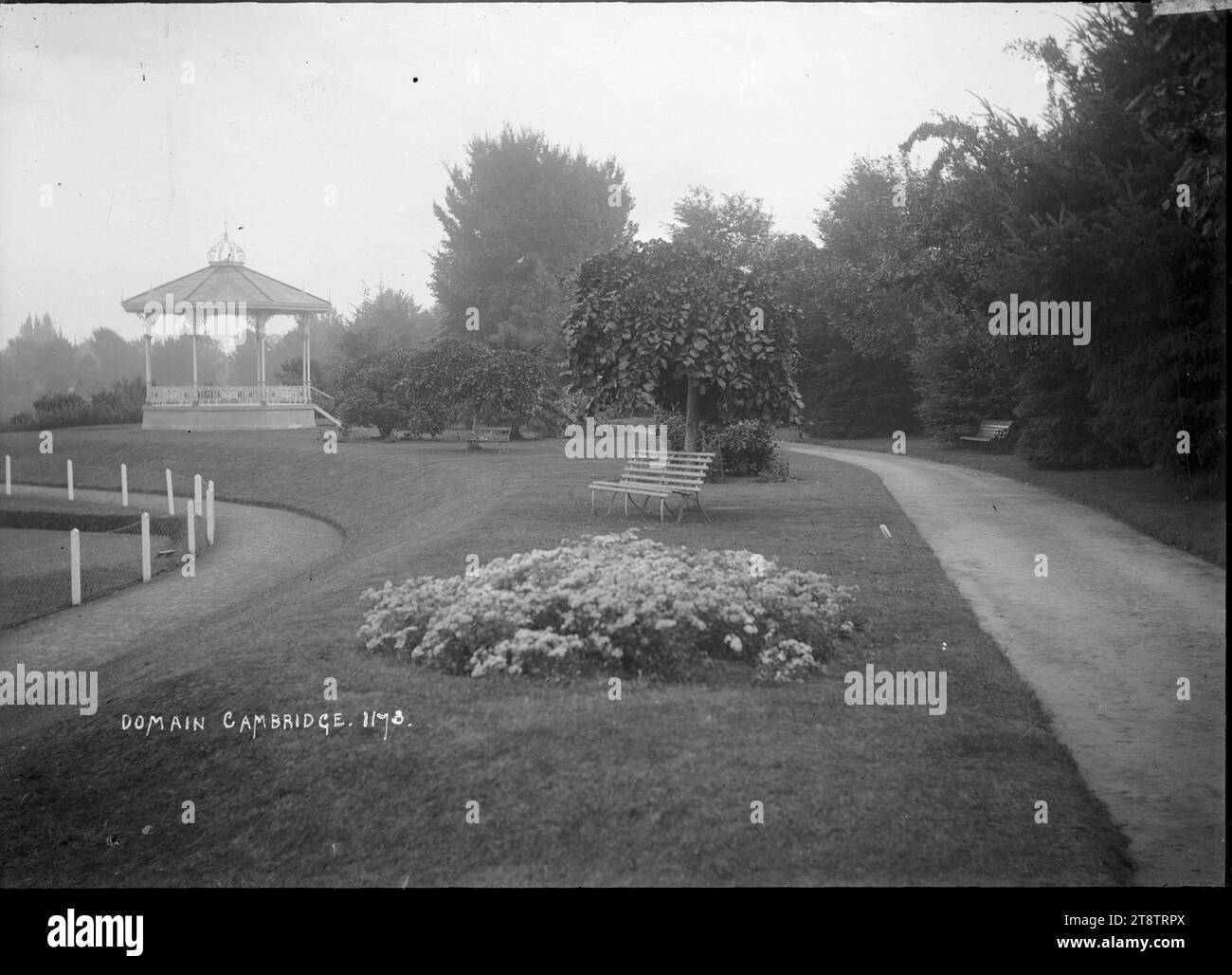 Te Koutu Domain, Cambridge, circa 1920s, View of a band rotunda in the Te Koutu Domain, Cambridge. circa 1920s. (Dated from similarly numbered images in the Price Collection Stock Photo