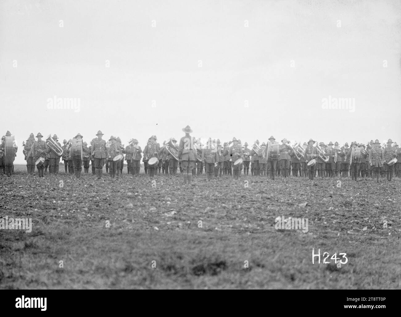 The New Zealand Band playing at the Anzac Horse Show, World War I, A distant view of the New Zealand (Divisional?) Band playing at the Anzac Horse Show during World War I. Photograph taken France 15 September 1917 Stock Photo