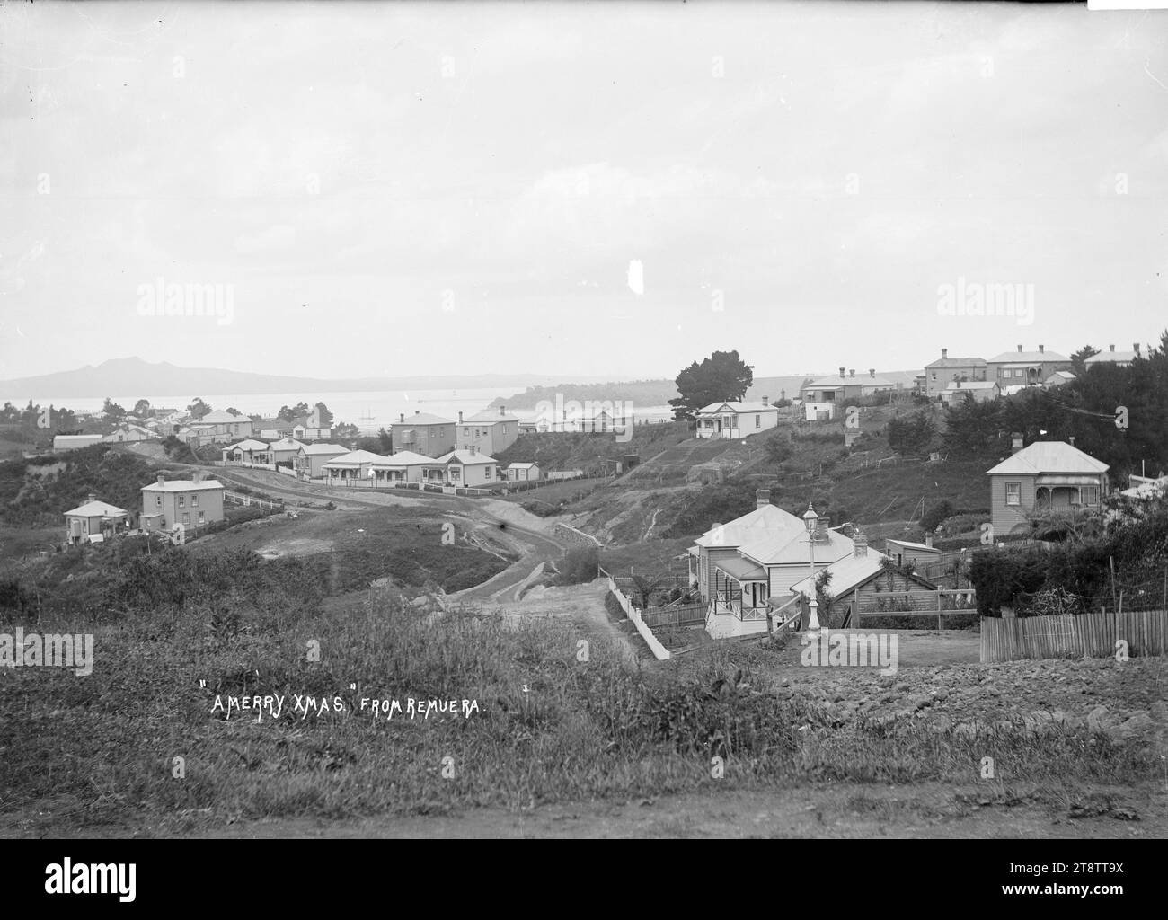 View of Remuera looking towards Rangitoto Island, View of Remuera with