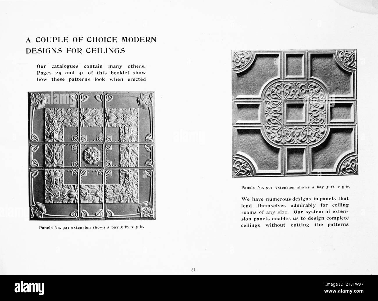 Briscoe & Co. Ltd: A couple of choice modern designs for ceilings. ca 1907, Shows two panels of Wunderlich art metal ceilings Stock Photo