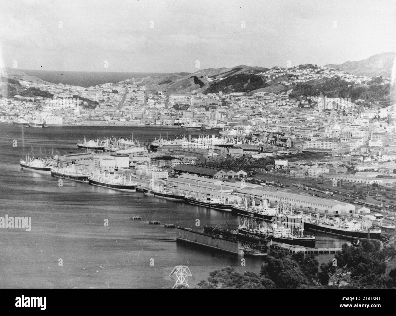 Ships in Wellington, New Zealand Harbour during the 1951 wharf strike, 1951 Stock Photo