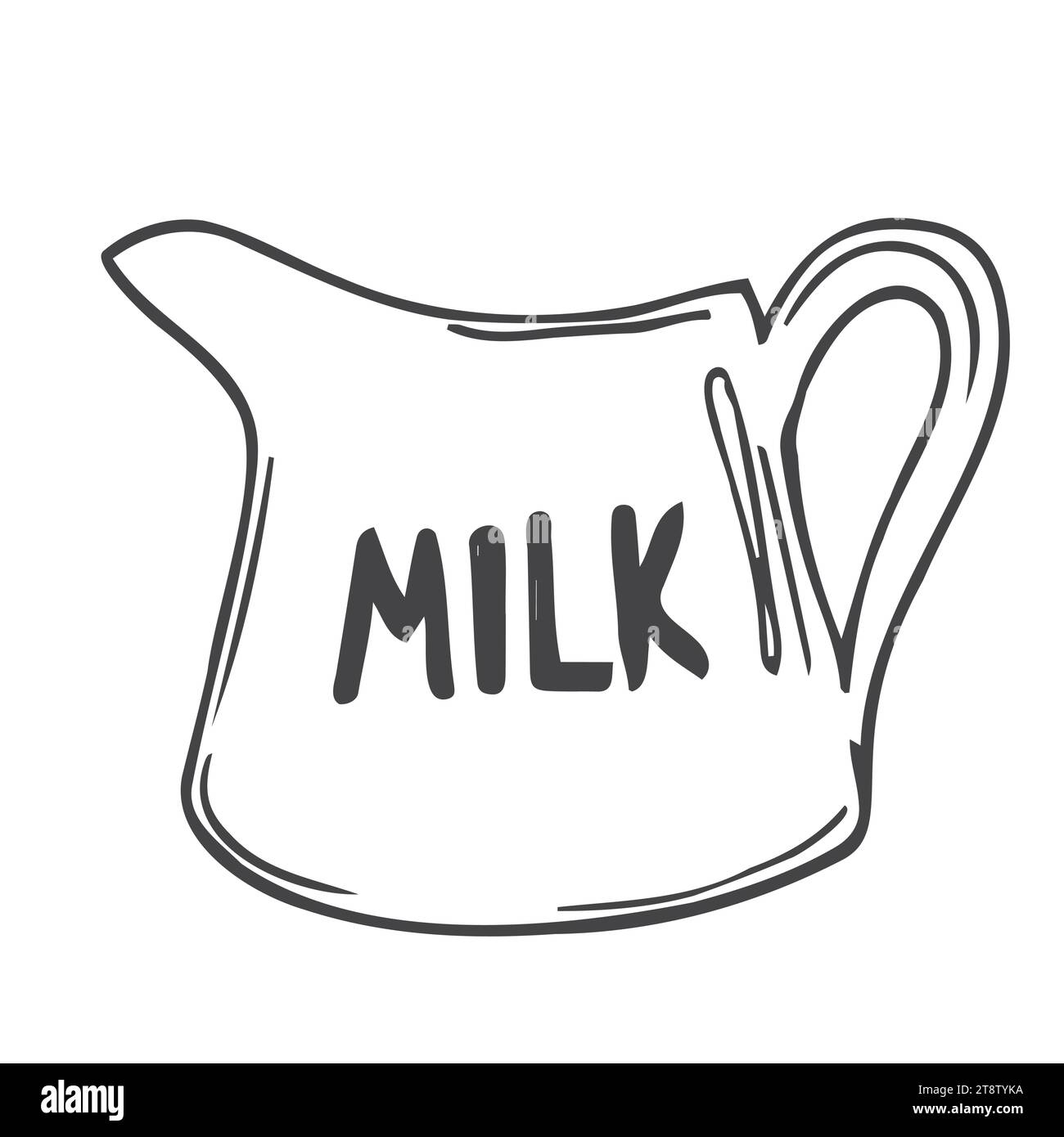 Doodle milk jug illustration in vector isolated on white. Hand drawn
