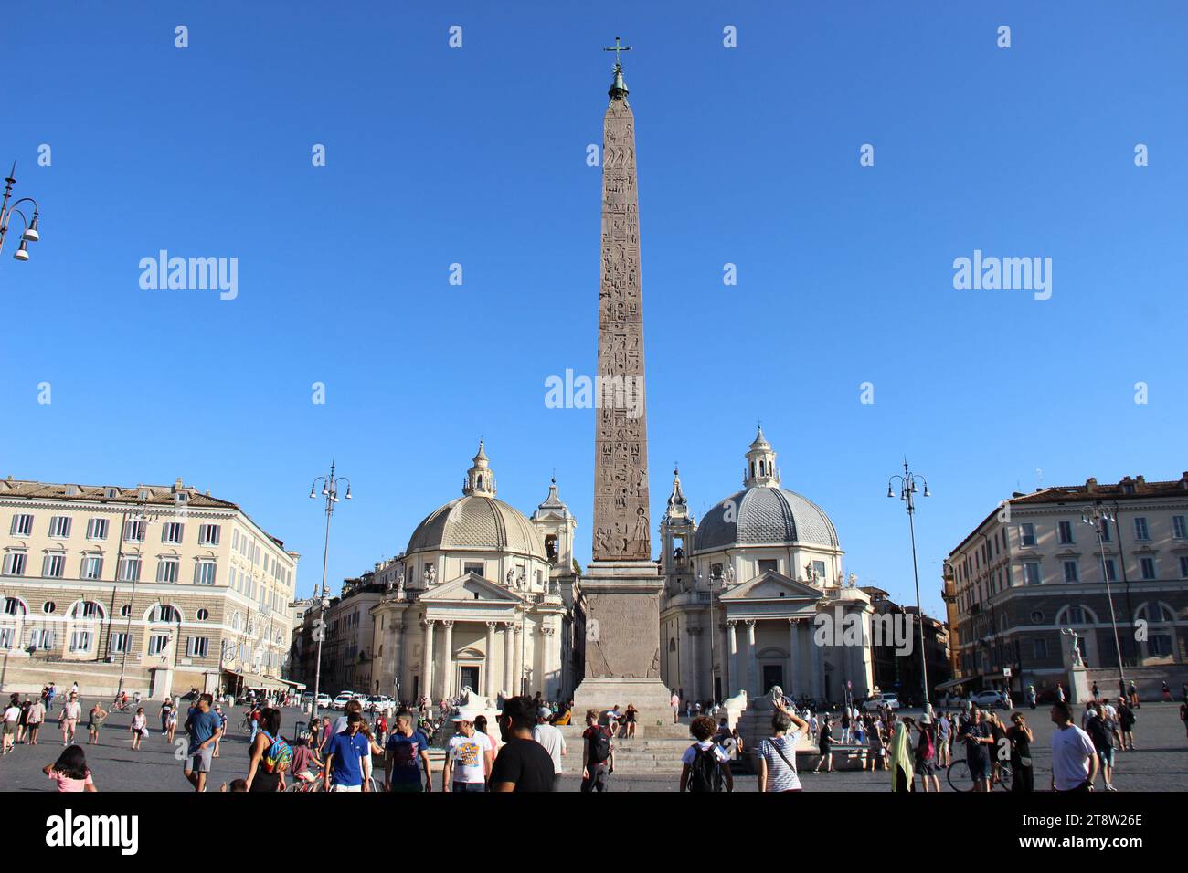 Piazza del Popolo: Egyptian Obelisk of Ramesses II from Heliopolis, Ancient Rome Historic Center, Rome, Italy Stock Photo