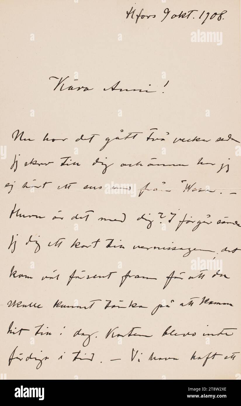 Letters sent, Hugo Simberg to his wife Anni Simberg (née Bremer) 9.10.1908, Helsinki Stock Photo