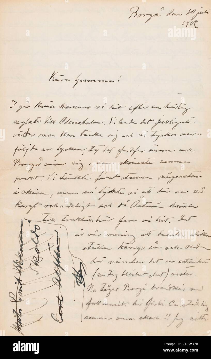 Departed letters, Hugo Simberg to his wife Anni Simberg (née Bremer) 10.7.1912, Porvoo Stock Photo