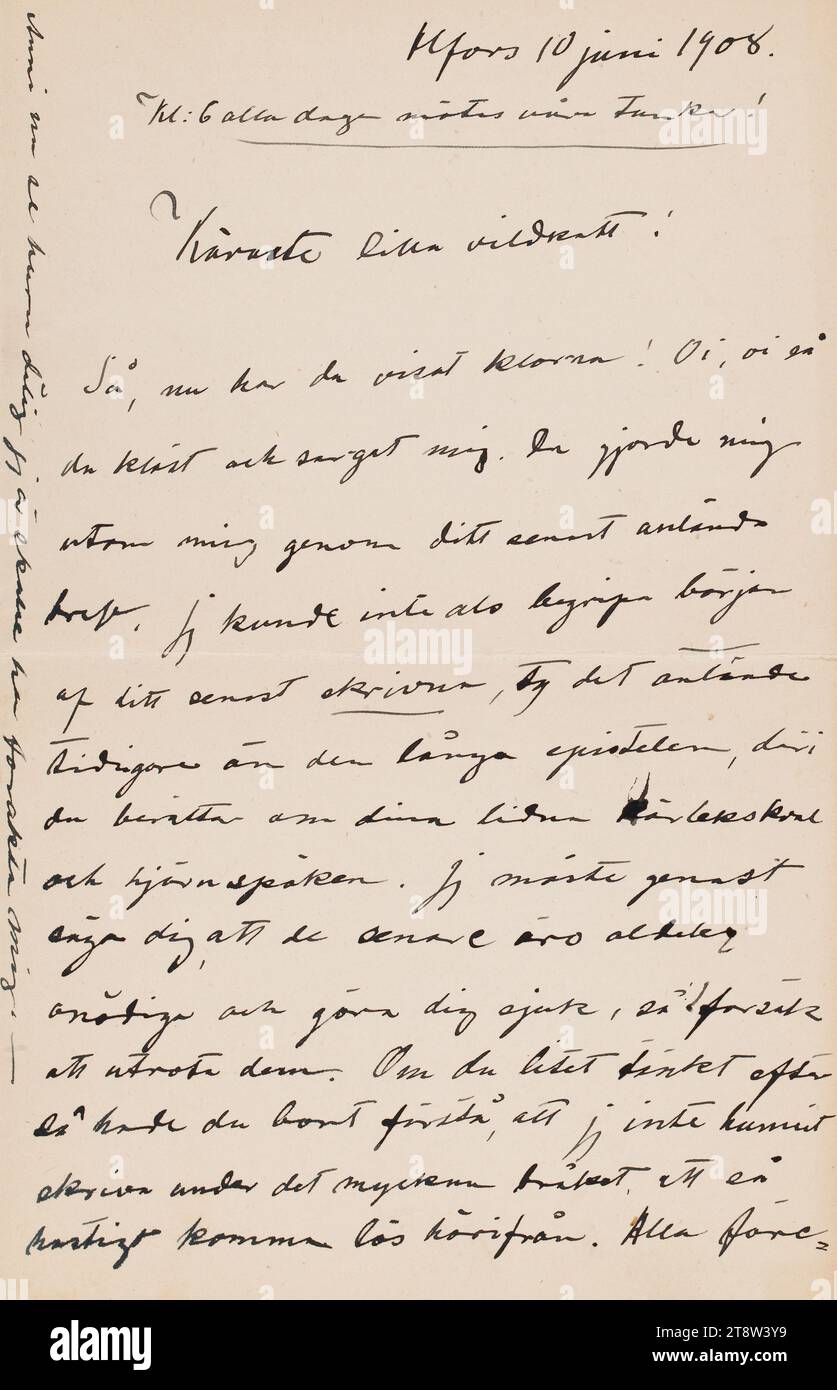 Letters sent, Hugo Simberg to his wife Anni Simberg (née Bremer) 10.6.1908, Helsinki Stock Photo
