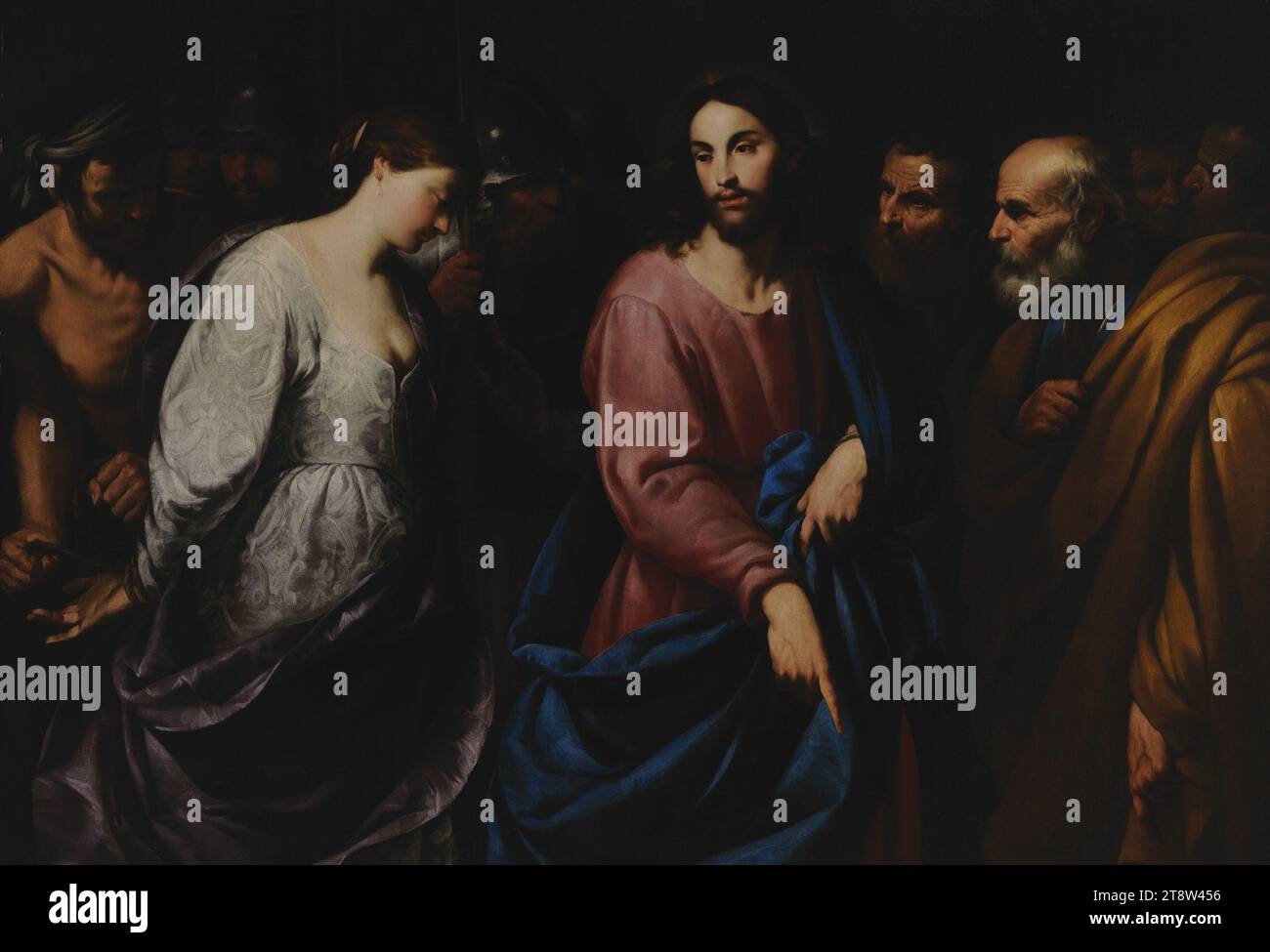 Andrea Vaccaro, 1604, 1670, Christ and the adulterer, 1630, 124.5 × 179.5 cm, oil on canvas Stock Photo