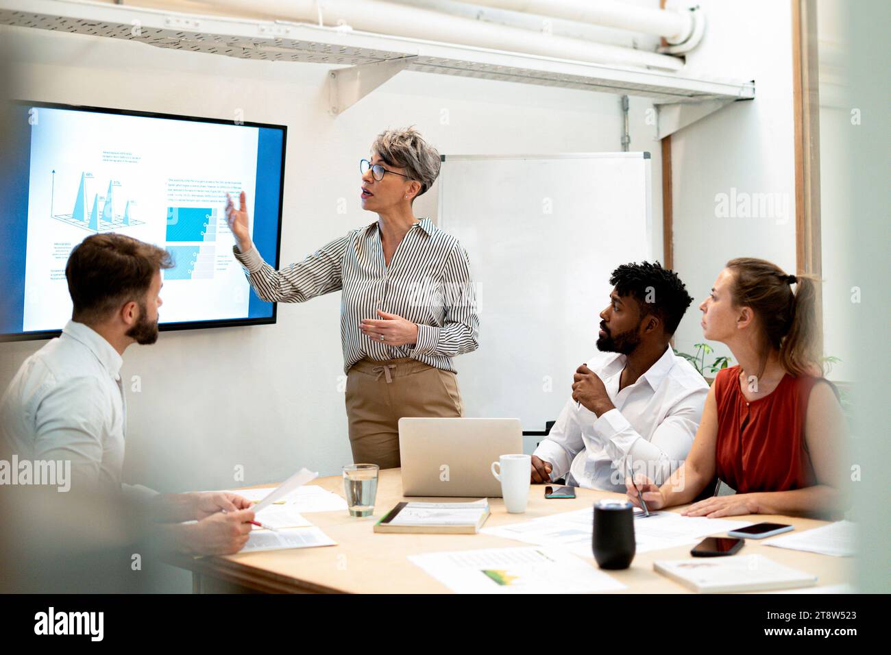 Businesswomen doing a presentation to colleagues at conference room Stock Photo