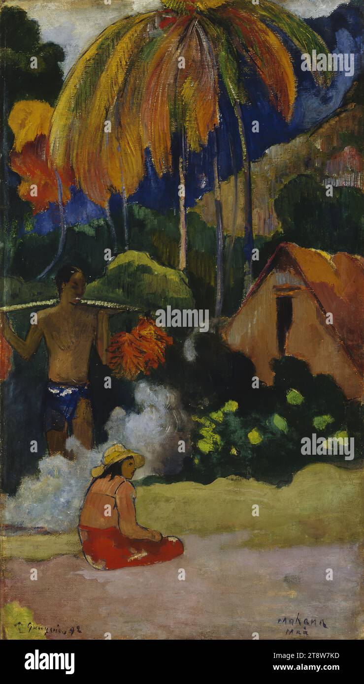 Paul Gauguin, 7.6.1848, Paris, France, 8.5.1903, Fatu-Hiva, Marquesas Islands, Landscape in Tahiti (Mahana Maà), 1892, 54.5 × 31 cm, oil, oil on canvas Stock Photo