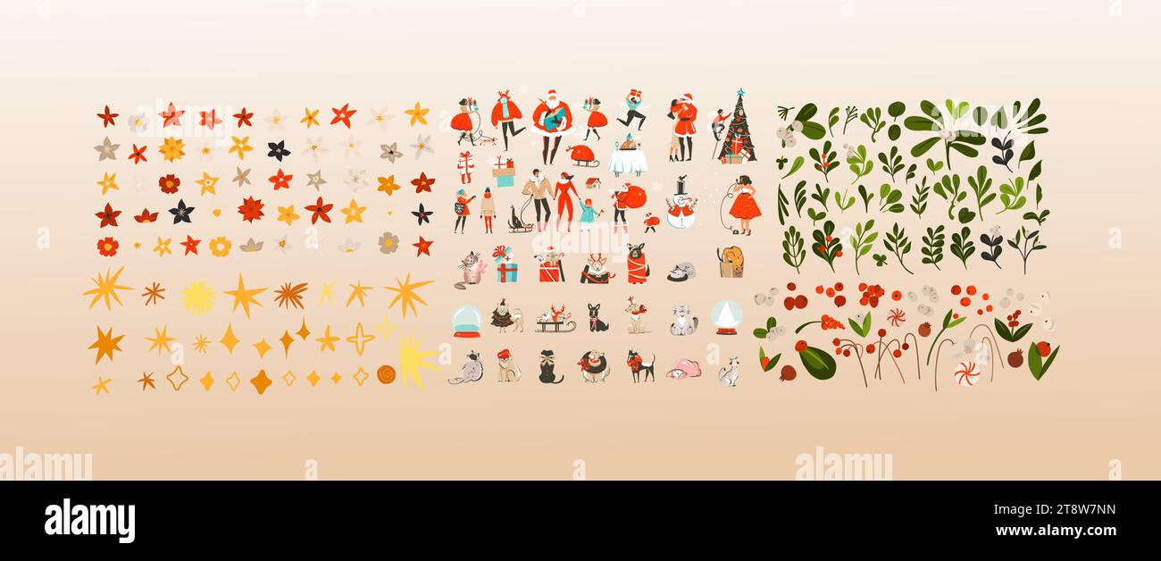 Hand drawn vector abstract cartoon Merry Christmas and Happy new year ...