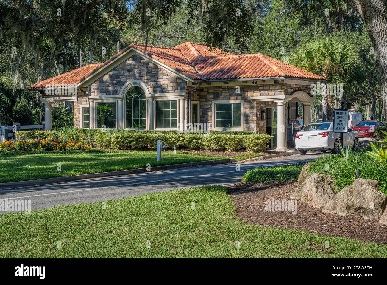 Gatehouse for Sawgrass Players Club, a private gated community and home of THE PLAYERS Golf Championship at TPC Sawgrass in Ponte Vedra Beach, FL. Stock Photo