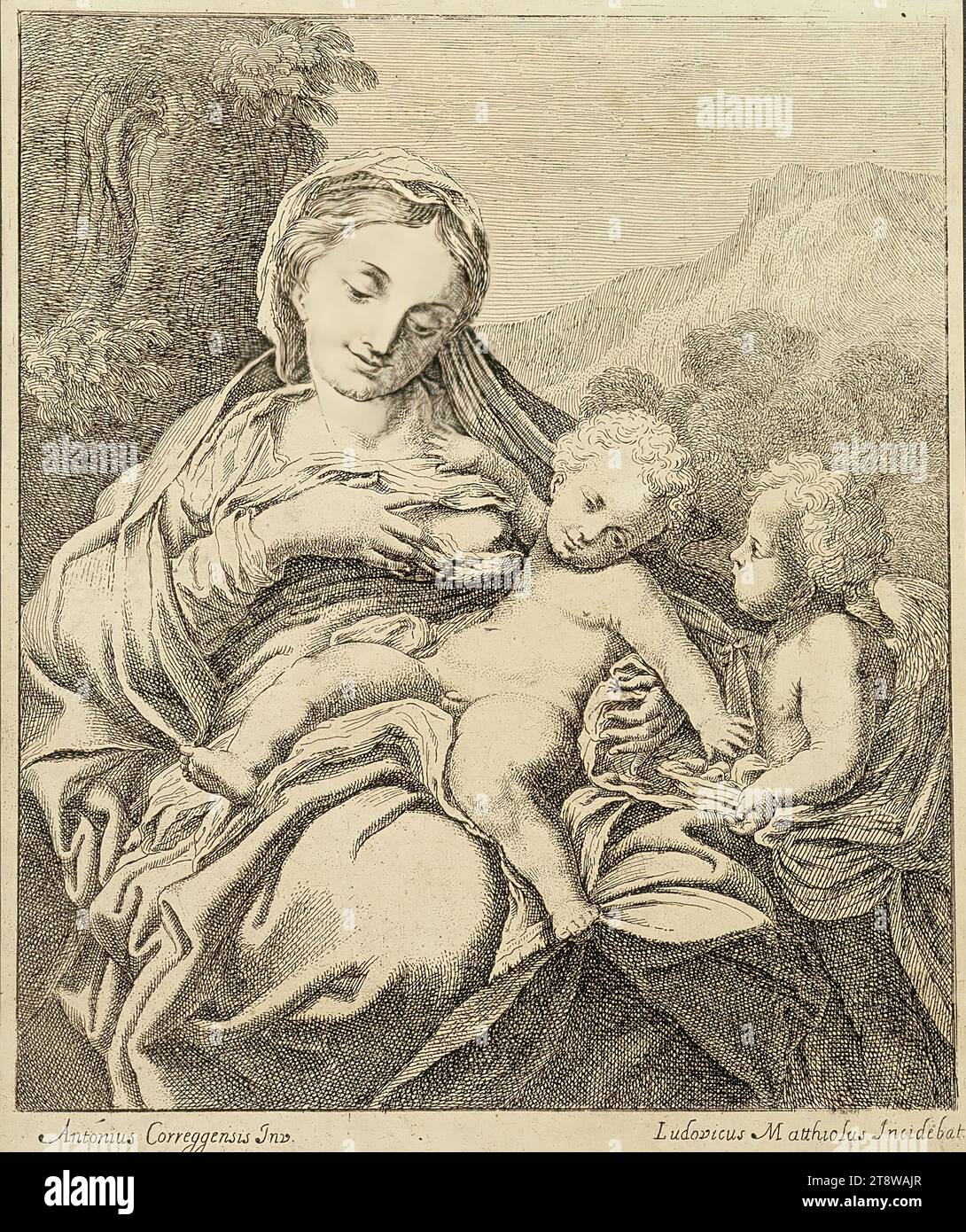 Ludovico Mattioli, 1662, 1747, Madonna and Child and a little angel, 19.3 ×  16.4 cm, etching Stock Photo - Alamy