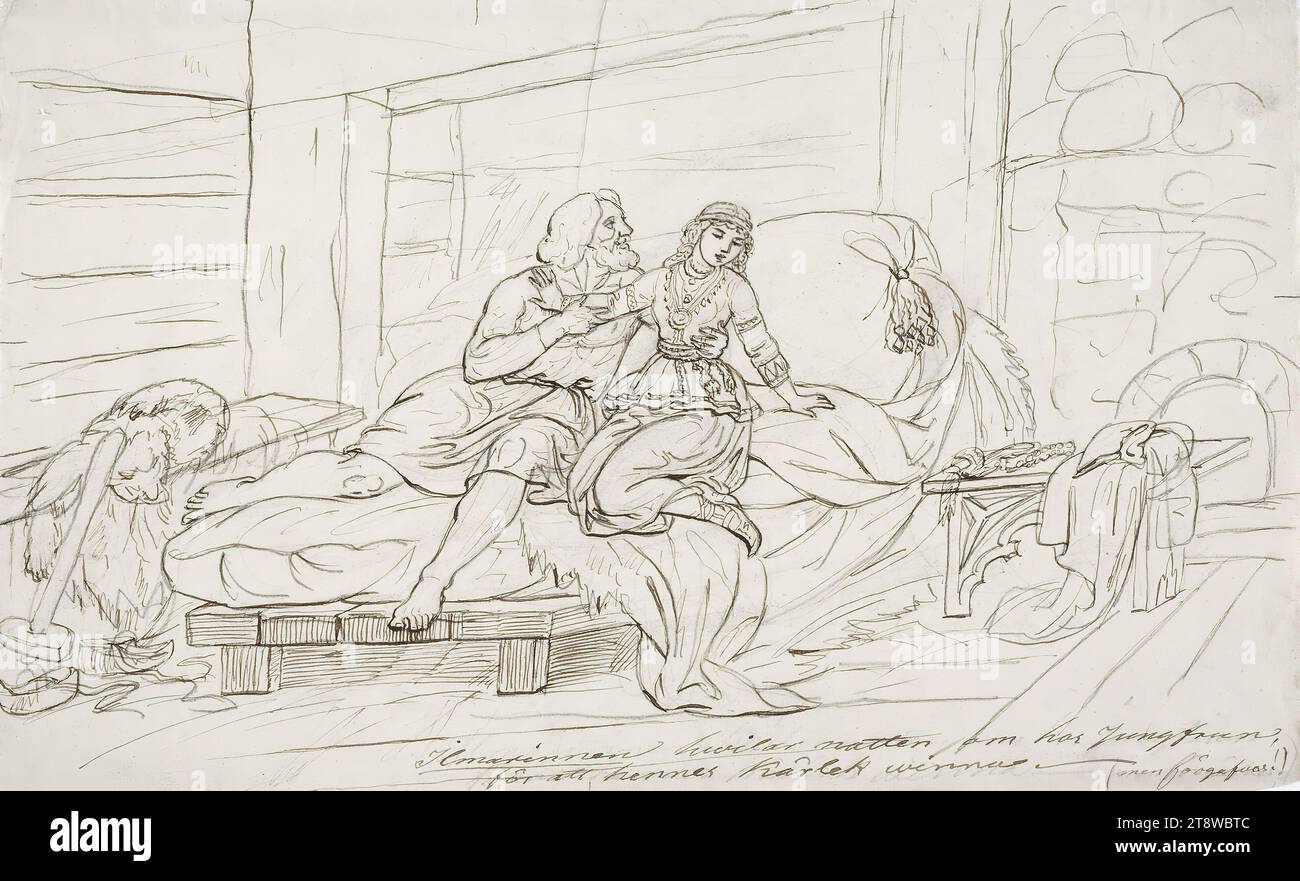 Robert Wilhelm Ekman, 13.8.1808, Uusikaupunki, 19.2.1873, Turku, Ilmarinen und Pohjan neito, sketch for a series of drawings on the Kalevala, 1859 - 1860, 21.7 × 35.5 cm Stock Photo