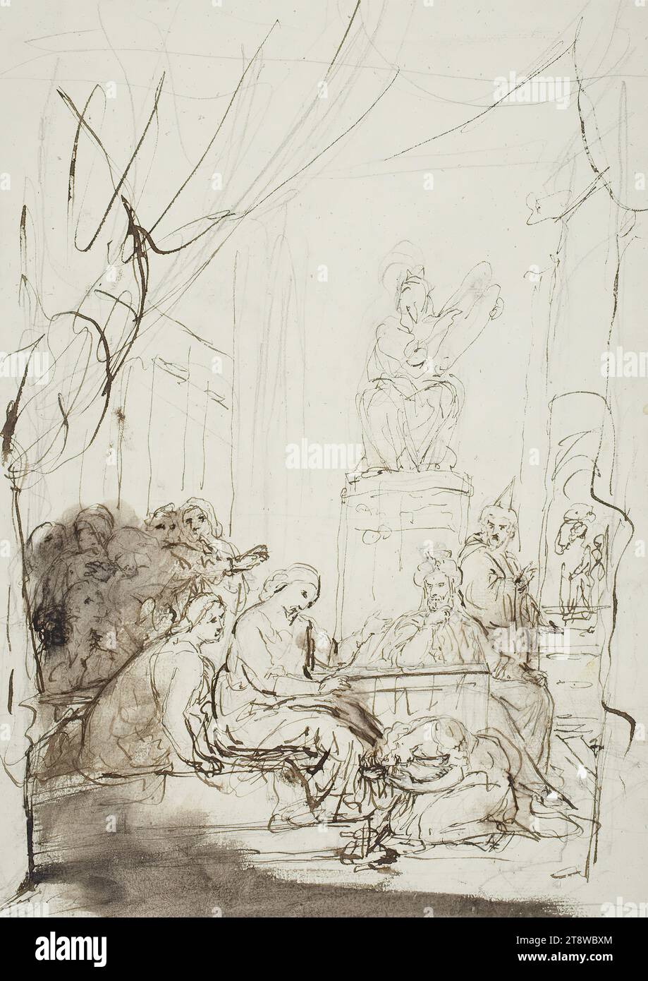Robert Wilhelm Ekman, 13.8.1808, Uusikaupunki, 19.2.1873, Turku, A sinful woman is drying Christ's feet with her hair. Two Pharisees are sitting behind the woman. In the background a sculpture of Moses and the Law Tables., 33 × 22 cm Stock Photo
