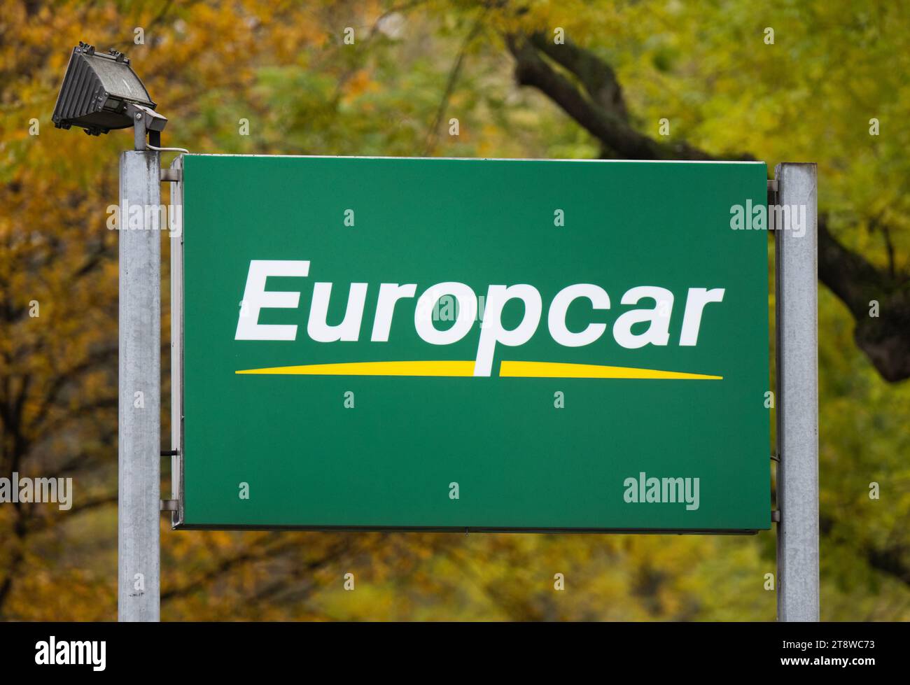 Dresden, Germany. 21st Nov, 2023. A Europcar sign can be seen at a branch of the car rental