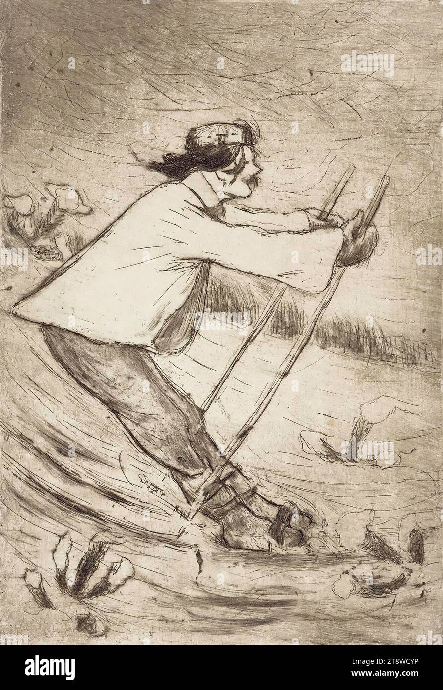 Hugo Simberg, 24.6.1873, Hamina, 12.7.1917, Ähtäri, Gallen-Kallela Skiing, 1897, 22.1 × 15.8 cm, etching Stock Photo