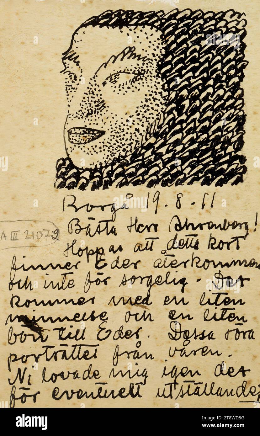 Valle Rosenberg, 15.11.1891, Porvoo, 18.12.1919, Porvoo, Man's head, 1911, 14 × 9 cm, ink Stock Photo