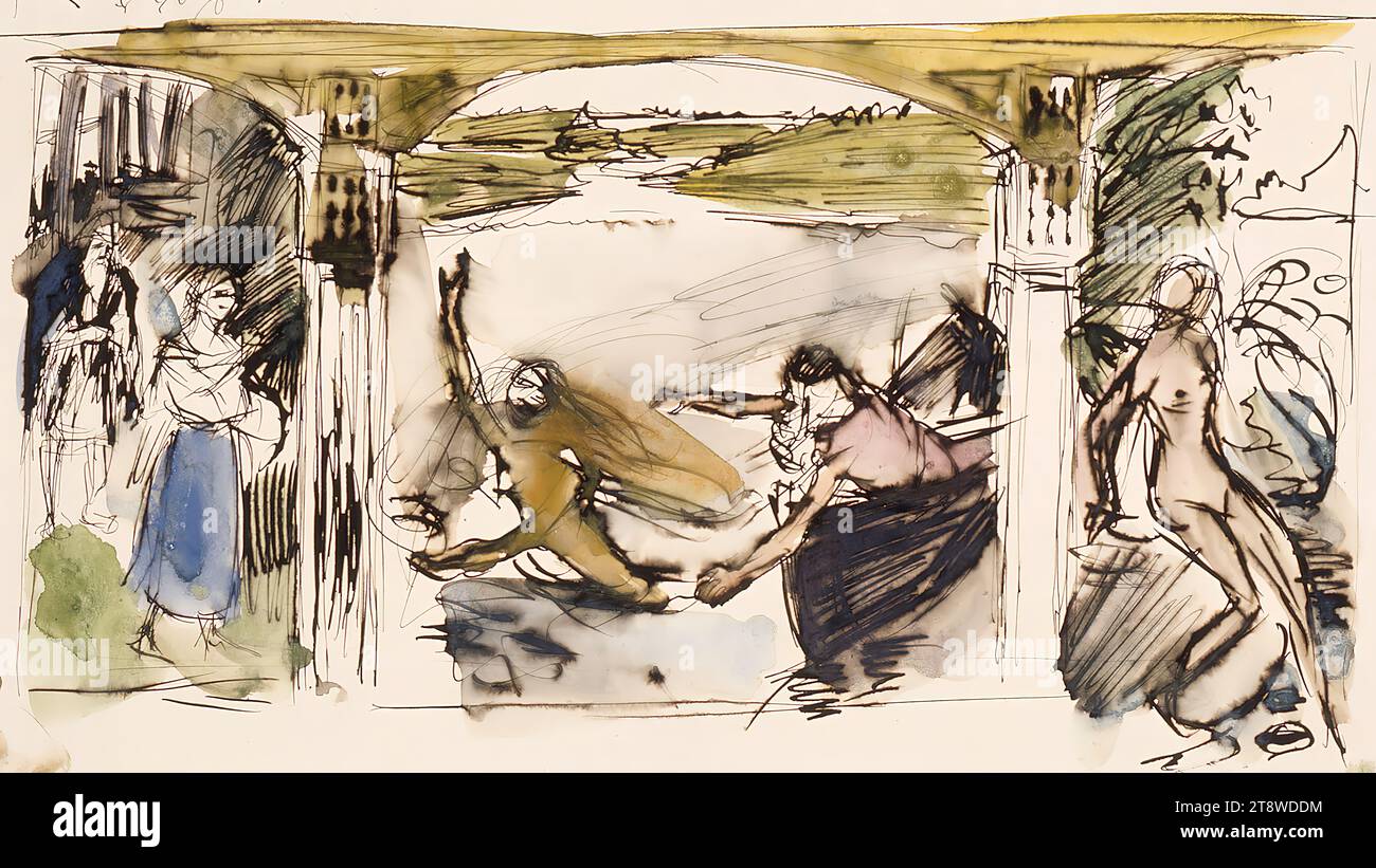 Akseli Gallen-Kallela, 26.4.1865, Pori, 7.3.1931, Stockholm, Sweden, The Aino Myth, sketch, 22.2 × 35.5 cm, ink, watercolour Stock Photo