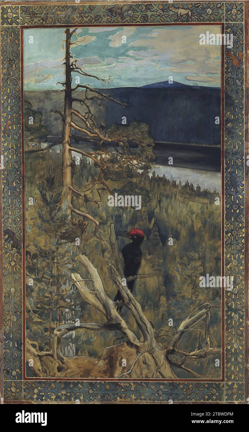 Akseli Gallen-Kallela, 26.4.1865, Pori, 7.3.1931, Stockholm, Sweden, The Great Black Woodpecker, 1893, 145 × 90 cm, gouache Stock Photo