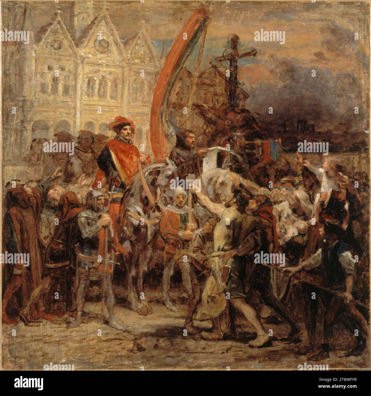 Sketch for a painting: Etienne Marcel and the Great Ordinance of 1357, Maillart, Diogenes, Painter, About 1883, 19th century, Painting, Oil painting, Canvas, Height: 75 cm, Width: 75 cm Stock Photo