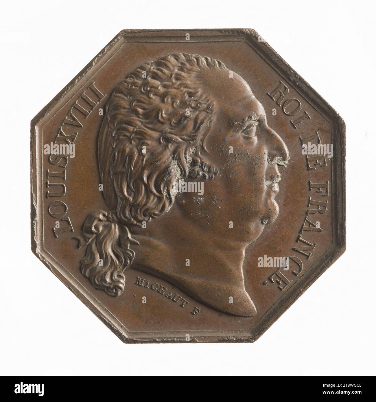 Compagnie des notaires de Paris, Louis XVIII, Michaut, Auguste François, Medal engraver, Numismatics, Token (numismatic), Bronze, Diameter: 3.3 cm, Weight (type size): 17.82 g Stock Photo