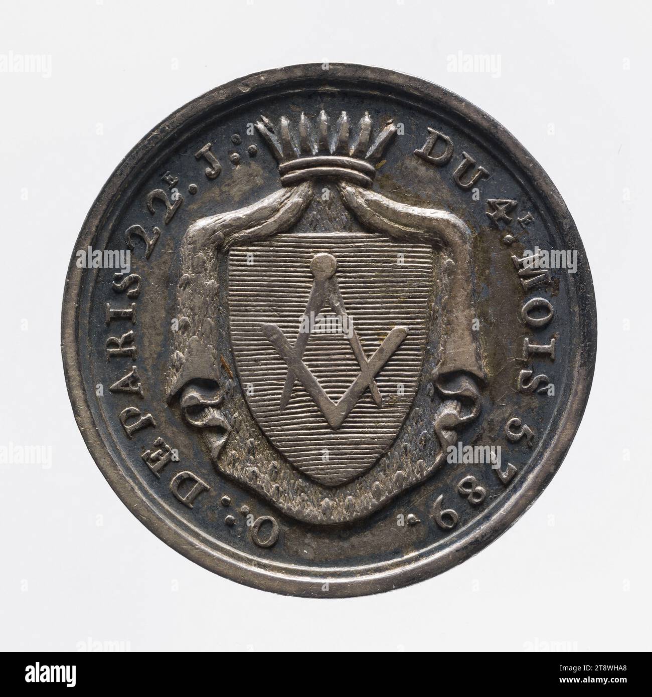 Masonic token, Friends of Peace Lodge, NAR, Medal engraver, In 1789, 4th quarter of the 18th century, Numismatic, Token (numismatic), Pewter, Dimensions - Worked: Diameter: 2.9 cm, Weight (type dimension): 8.5 g Stock Photo